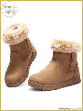 BENPAO Women's Fuzzy Faux Fur Lined Suede Ankle Snow Boots
